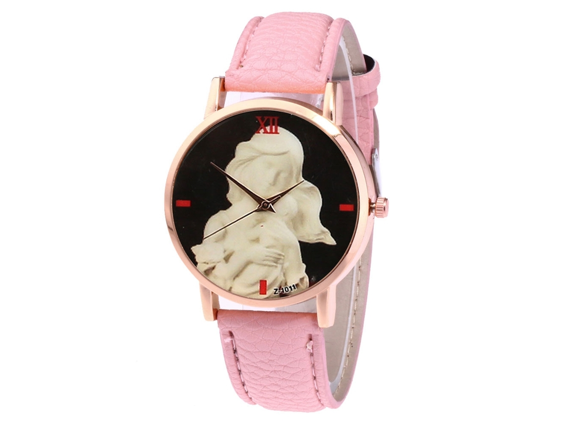 Relógio unissex para meninos e meninas, em couro PU, pulseira casual moderna, rosa.