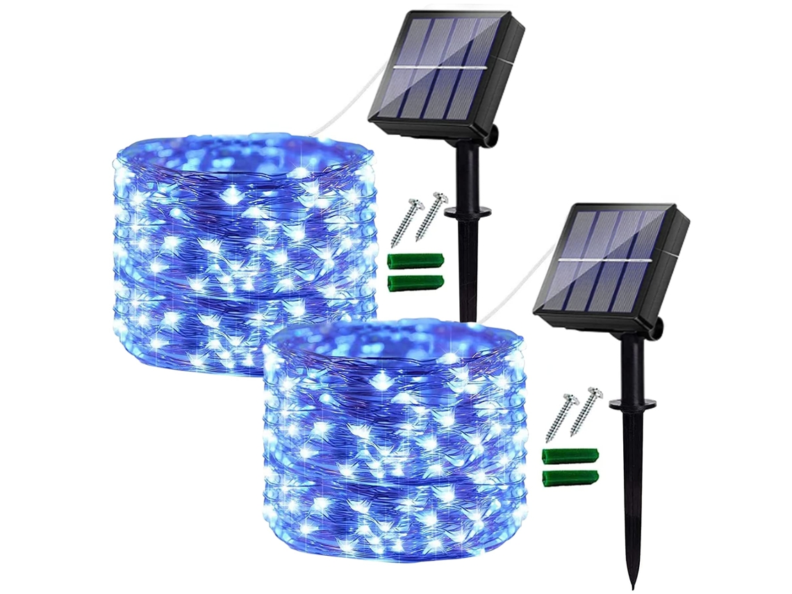 Cordão de luzes solares com 100 LEDs, 12 metros e 8 modos AQUAFORGE