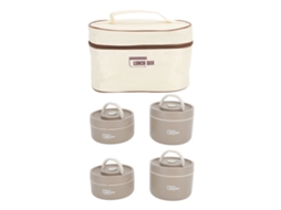 Conjunto De 4 Lancheiras Térmicas Em Aço Inoxidável 304, Na Cor Café, Com Bolsas Térmicas Redondas E Portáteis.
