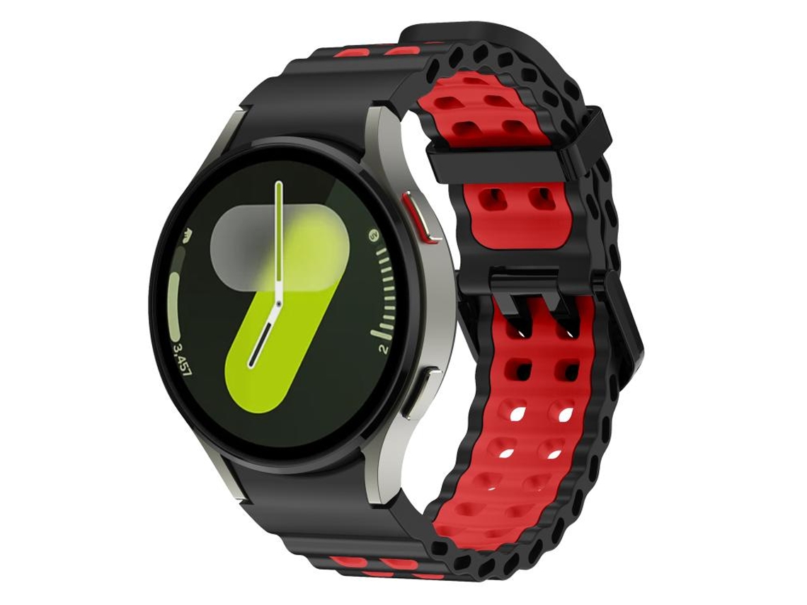 Bracelete Para Samsung Galaxy Watch 7 (40mm/44mm) - Silicone Duas Cores Ocean - Furos Duplos - Preto E Vermelho