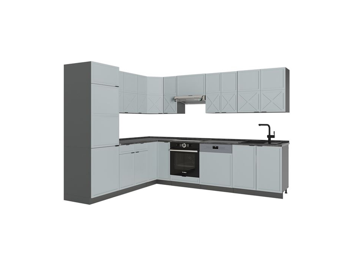 Cozinha Em Ângulo Fame Line, 227x287cm, Pt Antracite, Azul Claro Cinza/antracite, Antracite, Vicco