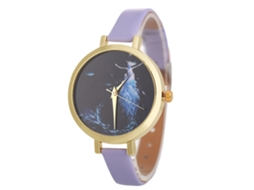 Relógio de Pulso Feminino Simples Casual com Pulseira de Couro Artificial Roxo Zhoulianfa