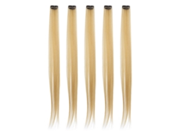 Conjunto de 5 extensões de cabelo liso e colorido com presilhas, ideal para festas e cosplay.