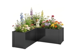 Canteiro Elevado em Formato de L, Resistente Ao Clima. Estrutura Fria de Canteiro Feita de Aço Galvanizado 150 X 150 X 55 Cm Preto Ge