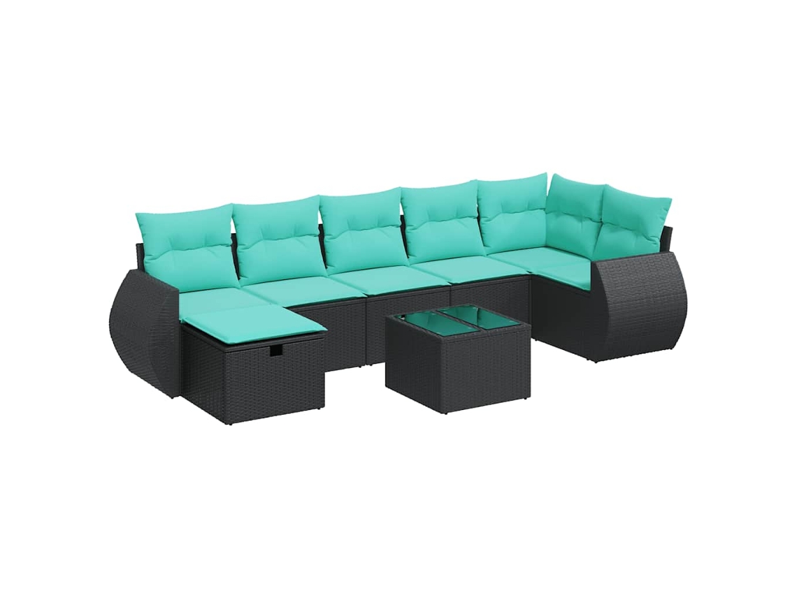 Maison Exclusive - 8 Pcs Conjunto Sofás De Jardim Com Almofadões Vime Pe Preto