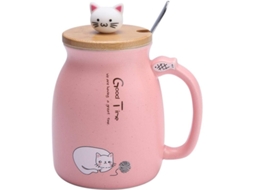 Taza De Cerámica Com Tampa E Colher Gatinha Bonita Para Escritório Lar 12oz Resistente Ao Calor