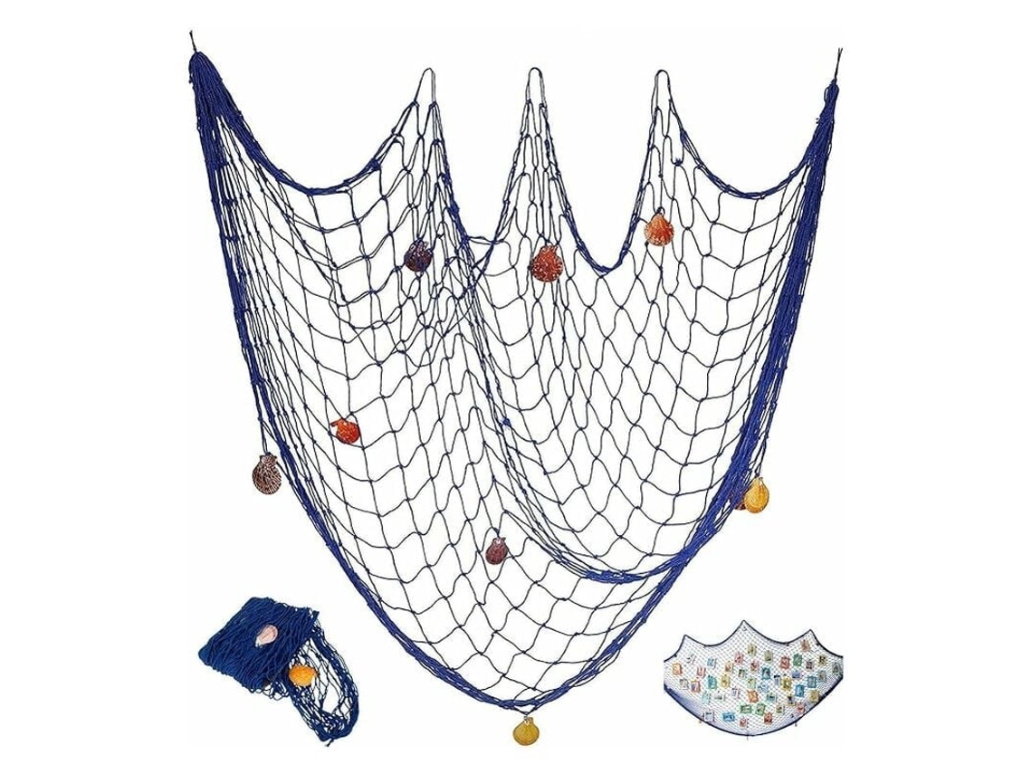 Rede de Pesca Decorativa com Conchas, Decoração de Rede Pesca para Parede Festa, 78 X 39 Polegadas, Azul BRILVIBERA