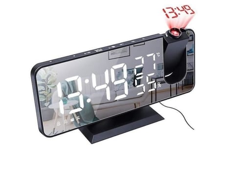 Rádio FM preto, despertador digital LED, relógio de mesa eletrônico, despertador USB, lóbulo de tempo de projeção (preto) SANLIN BEANS