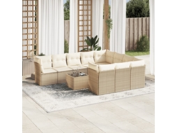 Vidaxl 11 Pcs Conjunto Sofás De Jardim C/ Almofadões Vime Pe Bege
