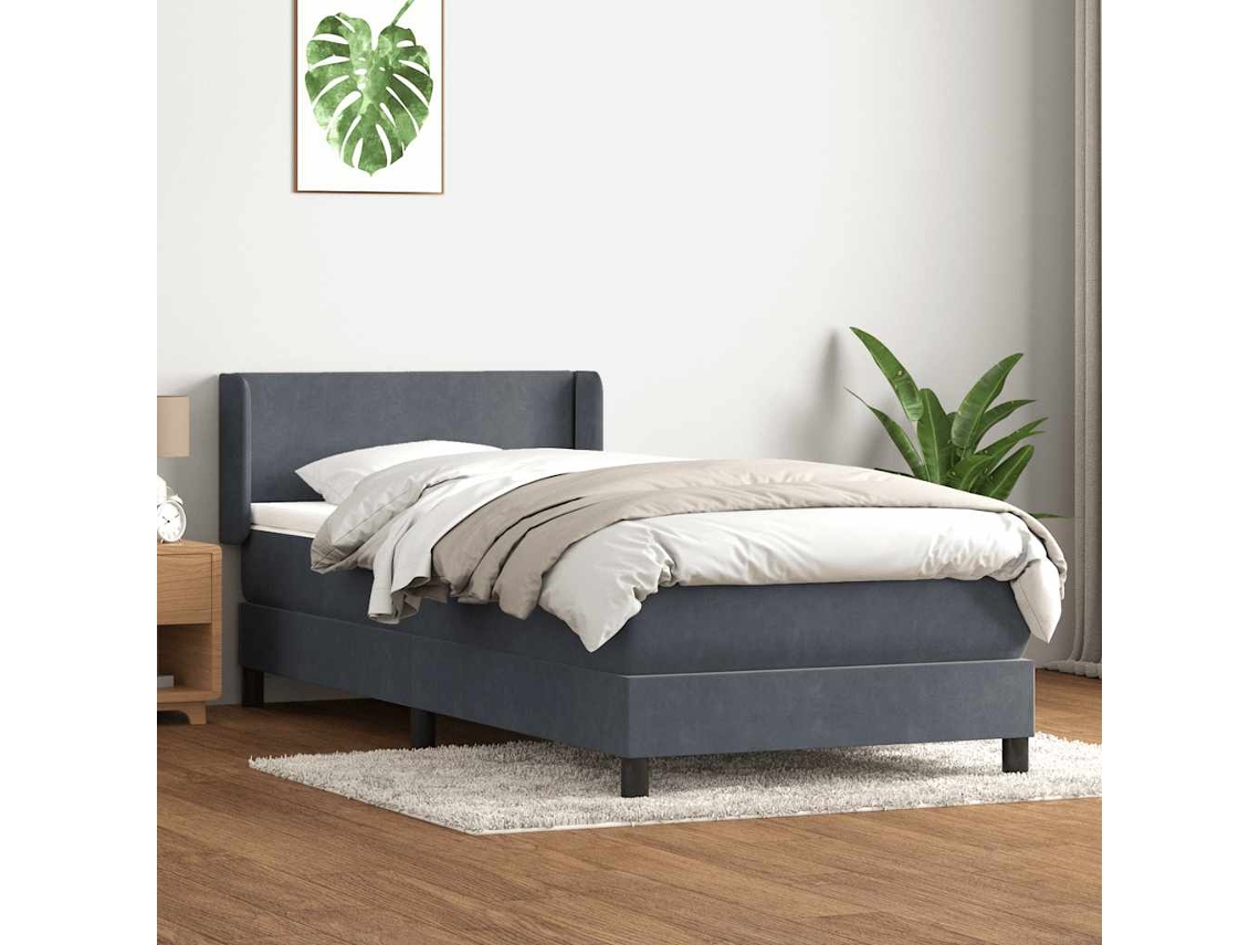 Vidaxl Cama Com Molas/colchão Cinza-escuro 80x210 Cm Veludo
