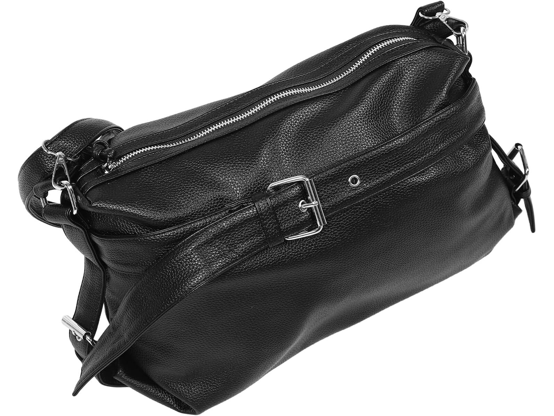 Bolsa Feminina Vintage Punk Em Couro Sintético Preto, Bolsa Grande E Espaçosa Para Compras E