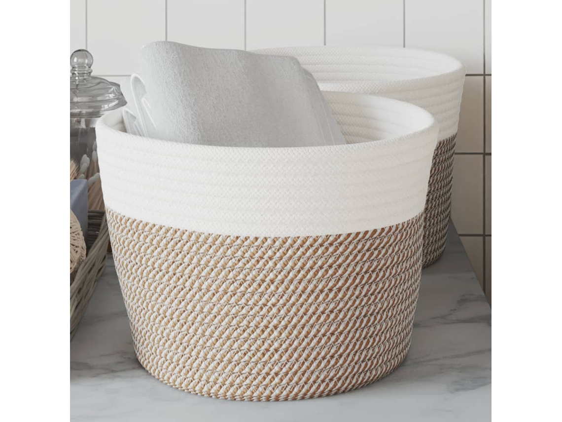 Vidaxl Cestos De Arrumação 2 Pcs Ø24x18 Cm Algodão Castanho E Branco