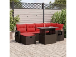 Vidaxl 7 Pcs Conjunto Sofás Jardim C/ Almofadões Vime Pe/acácia Castanho