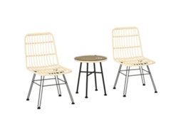 Conjunto Jardim 3 Peças Vime Pe e Aço com Mesa e 2 Cadeiras para Varanda