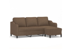 Sofá de 3 lugares com apoio de pés VIDAXL Marrom Tecido (180 cm)