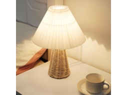Fundo de Mesa Plissado Aunmas Com Base Rattan, Led 3w 5v, Light Quente E Cúpula De Tecido Para Quarto, Mesa De Cabeceira