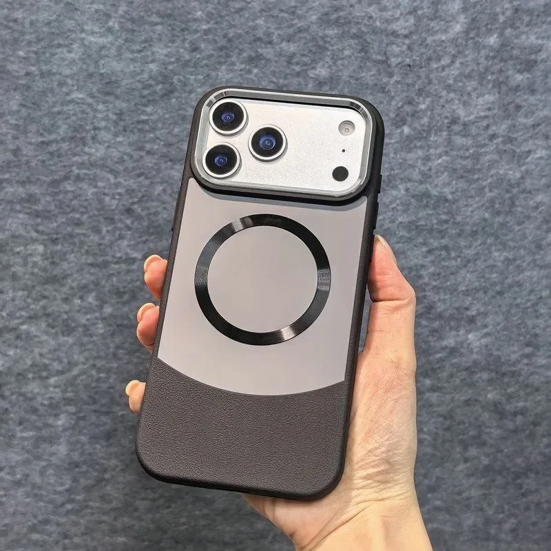 (iphone 14 Preto) Capa Protetora Magnética, Acabamento Em Couro Trançado, Estrutura Rígida Fosca.