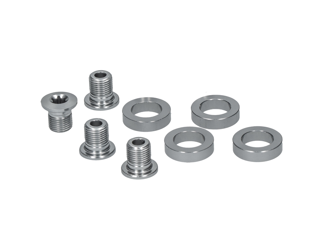 Parafusos de fixação do tabuleiro interior (m8 x 9,6 / 1 unidade = 4 peças) e espaçadores (1 unidade = 4 peças) SHIMANO FC-4703