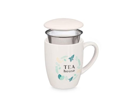 Caneca de porcelana Vessia com tampa de filtro e filtro de chá 340ml