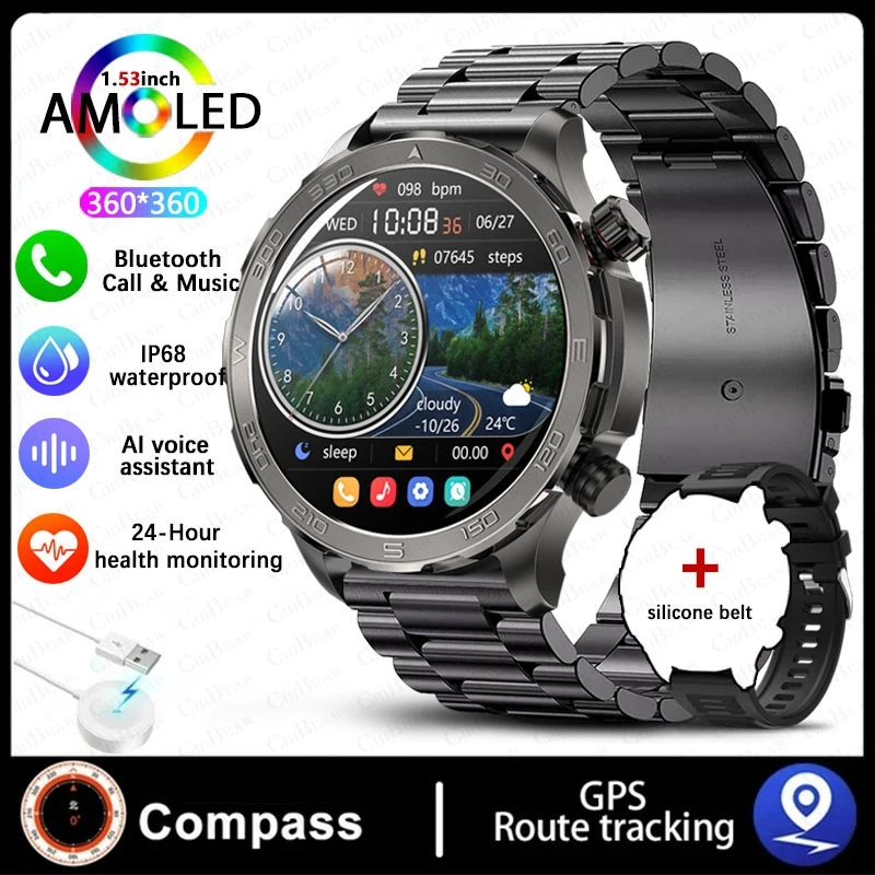 Relógio Inteligente , com Gps, Nfc e Bluetooth para Chamadas. MDUG (aço Preto)