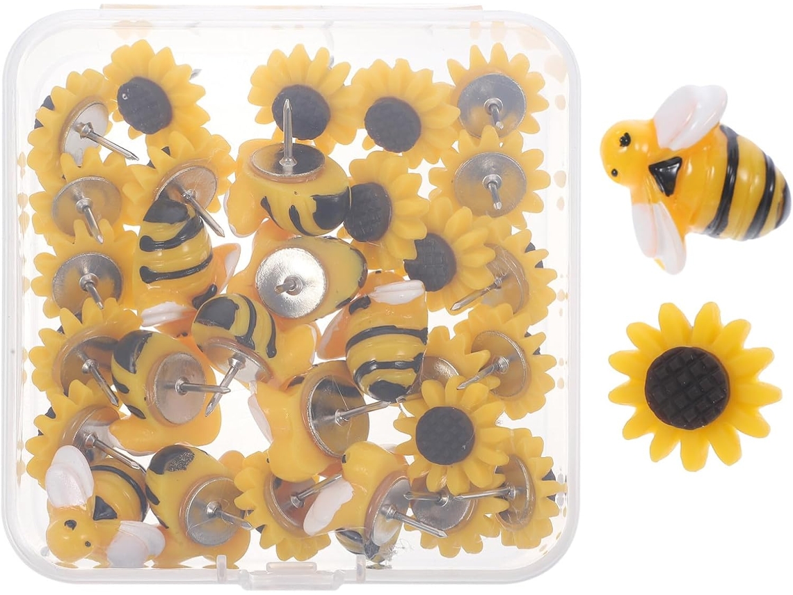 Decorativas Tachinhas De Girassol E Abelha Para Quadros Cortiça, Seguras E Leves Para Fotos Recados, Design Criativo