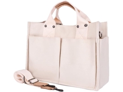 Bolsa AQUAFORGE de Tecido com Vários Bolsos, Transversal, Ombro, Ajustável, Branca
