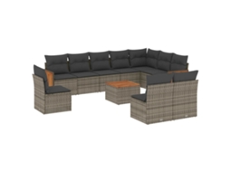 Maison Exclusive - 11 Pcs Conjunto Sofás De Jardim C/ Almofadões Vime Pe Cinzento