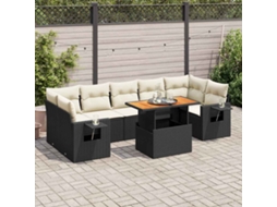 Vidaxl 8 Pcs Conjunto Sofás De Jardim Com Almofadões Vime Pe Preto