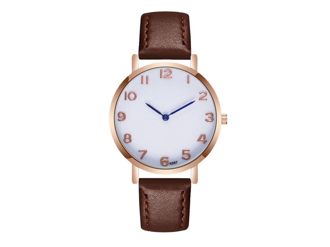 Relógio masculino de quartzo com pulseira de couro PU, mostrador numérico e ponteiros azuis (marrom escuro)