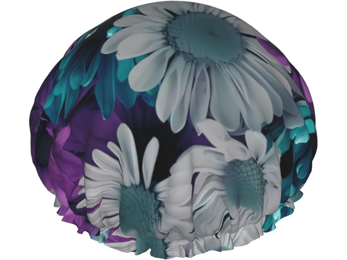 Touca De Banho Com Estampa Floral Roxa E Azul Petróleo – Reutilizável, Com Dupla Camada, Item Essencial Para Viagens