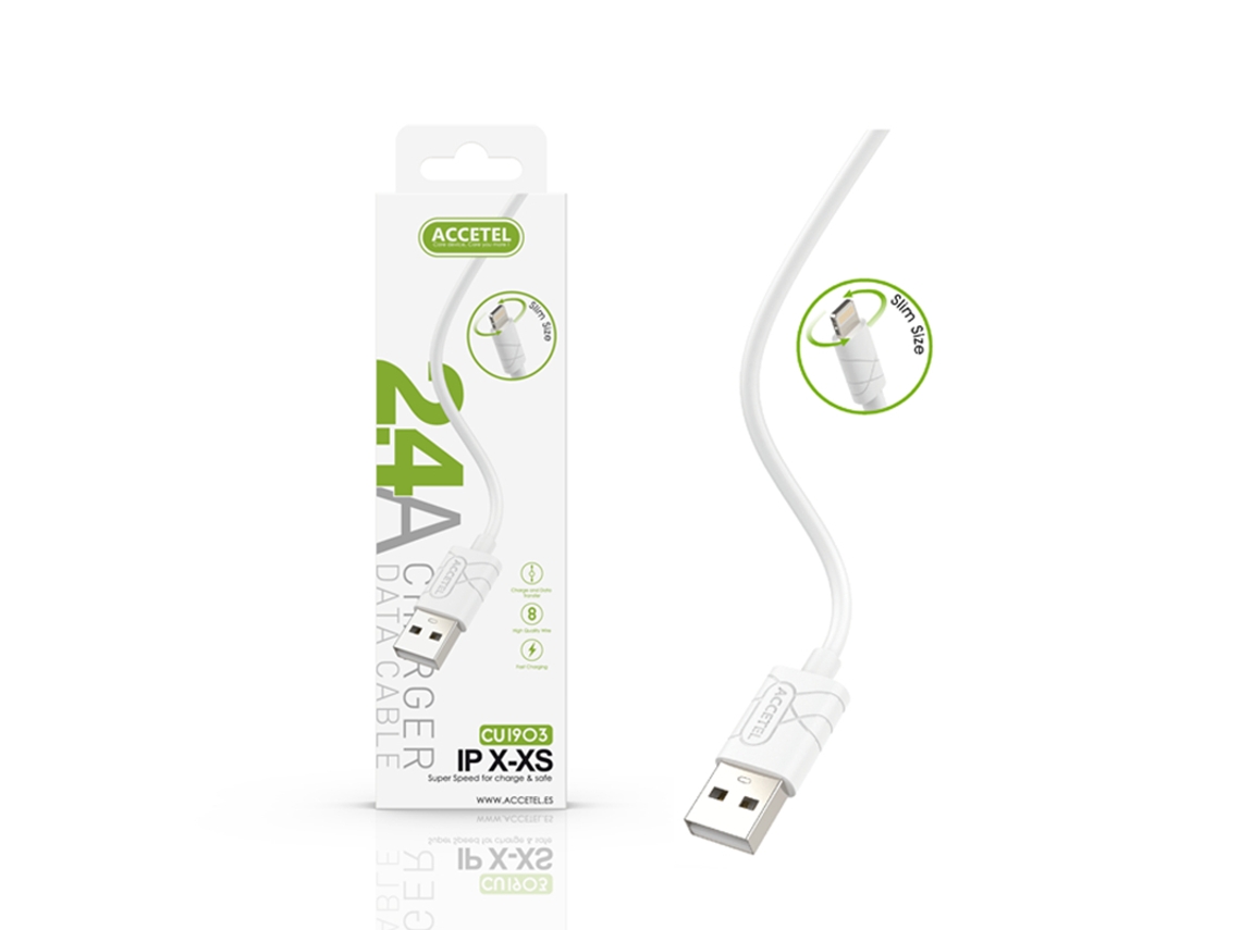 Cabo ACCETEL iPhone XR (0.25 m - Branco)