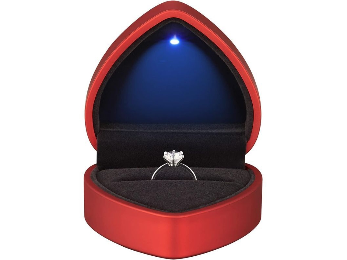Caja De Anillo Coração Com Luz Led, Estojo De Joias De Veludo Para Casamento, Noivado E Aniversário (vermelho-2 Peças)