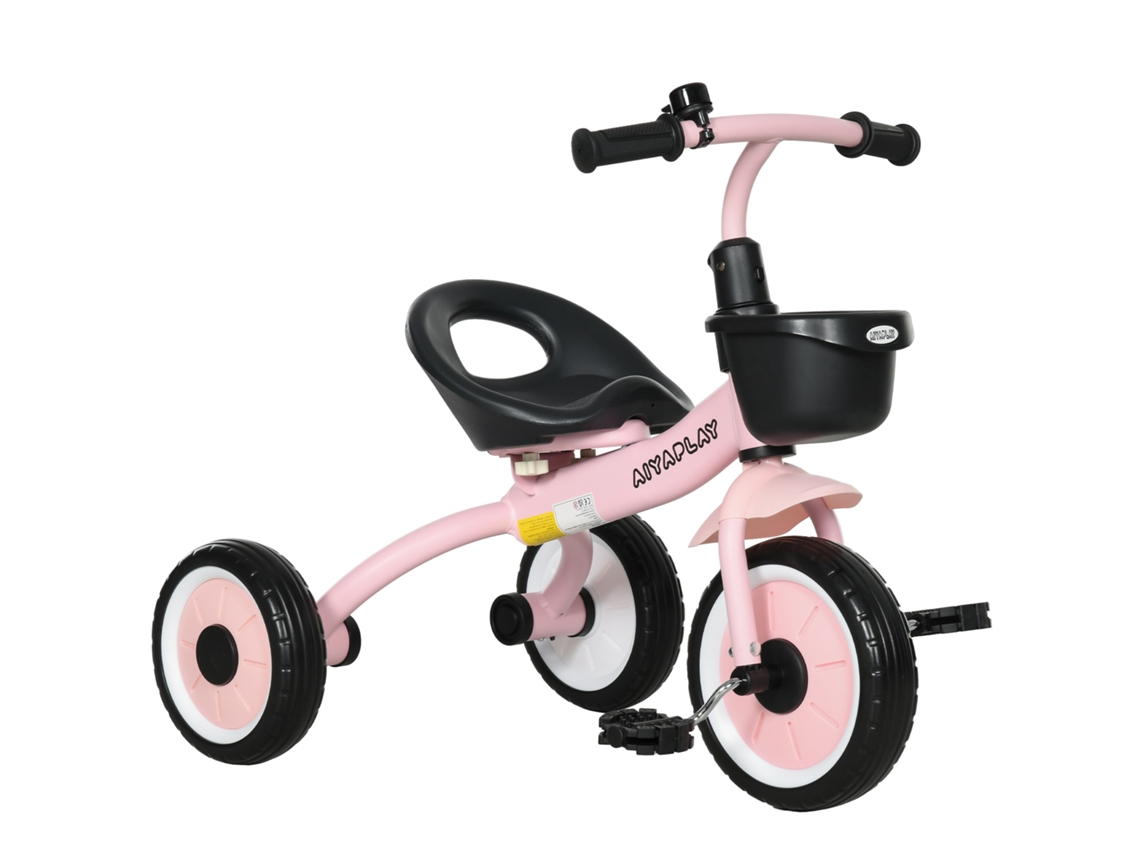Triciclo Infantil com Ajustável com Sino e Cesta, Encosto para Crianças de 2 a 5 Anos Rosa Ge