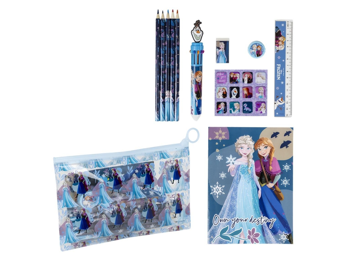 Conjunto De Material Escolar Frozen Com 12 Peças E Estojo. 85285