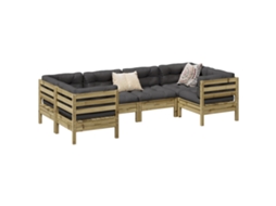 Vidaxl 6 Pcs Conjunto Sofás De Jardim C/ Almofadões Pinho Impregnado