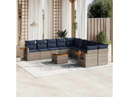 Vidaxl 11 Pcs Conjunto Sofás De Jardim C/ Almofadões Vime Pe Cinzento