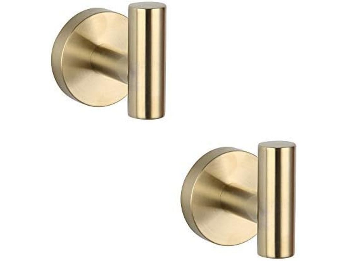 Gancho de banheiro em aço inoxidável 304 com acabamento dourado escovado, para pendurar toalhas e roupas, pacote com 2 unidades.