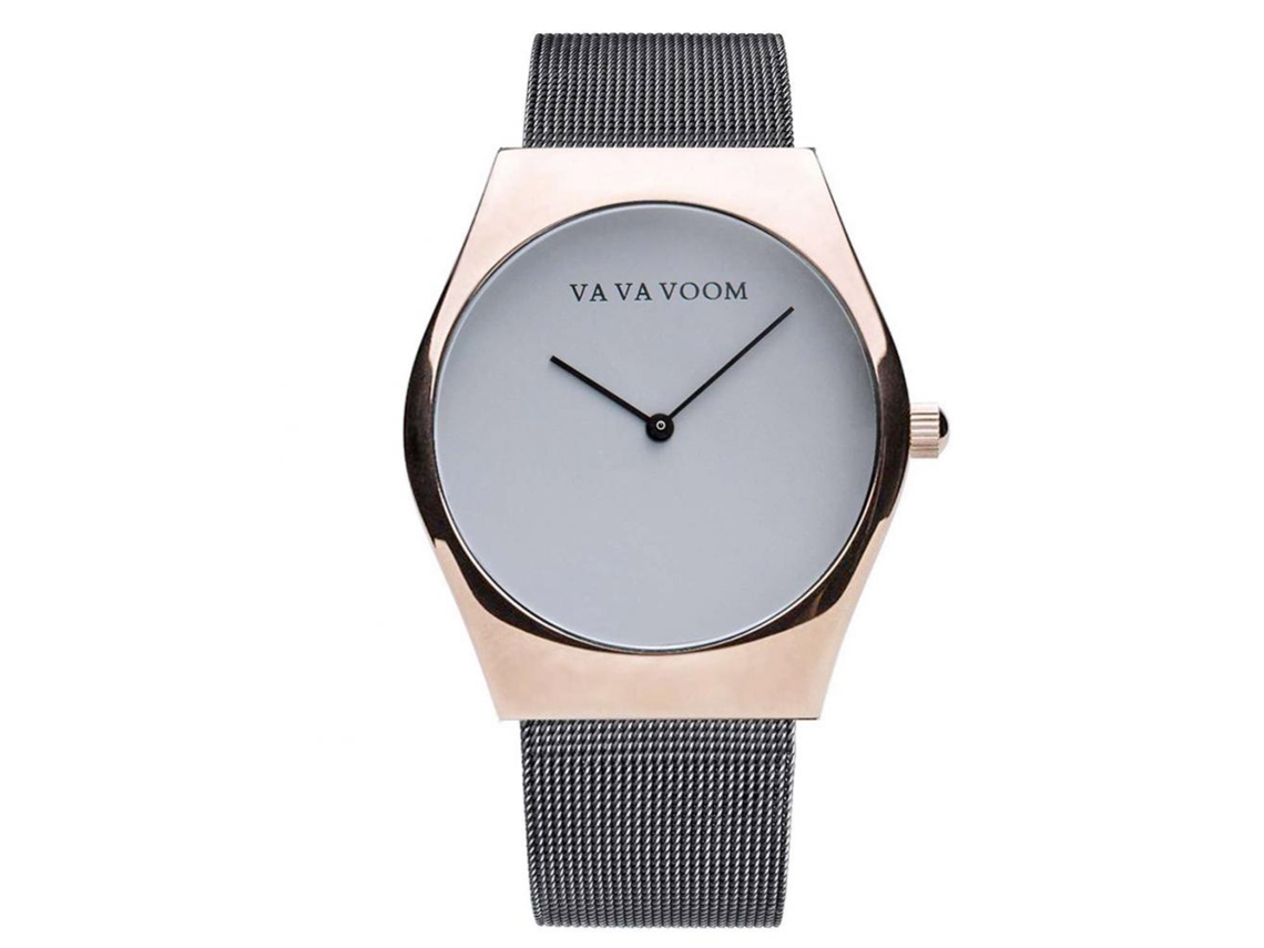 Relógio de pulso masculino Vava Voom, estilo quartzo, nas cores ouro rosa e preto.