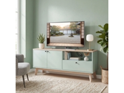 Suporte Para Tv De Até 36 Polegadas, 120 Cm, Na Cor Verde Claro, Com Duas Portas, Uma Gaveta E Um Compartimento Aberto -br