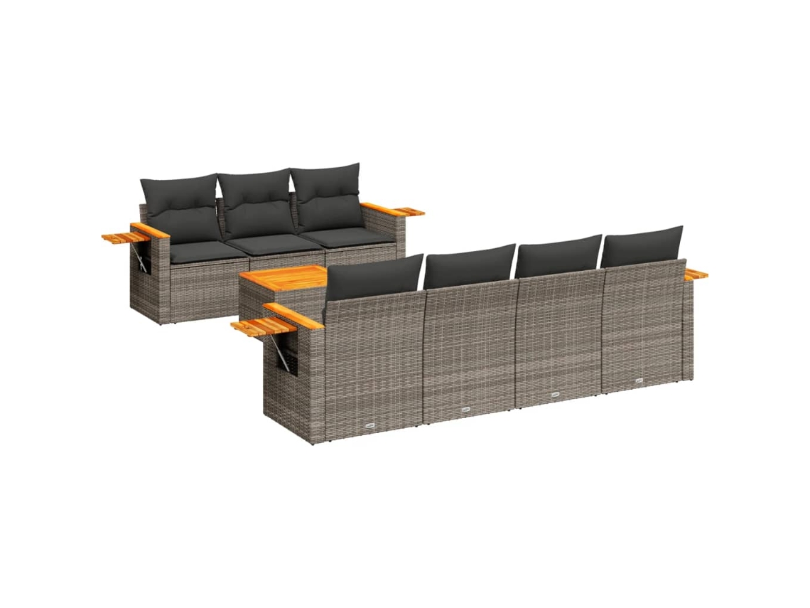 Conjunto de 8 sofás de jardim com almofadões Vime Pe Cinzento MAISON EXCLUSIVE (8 peças)