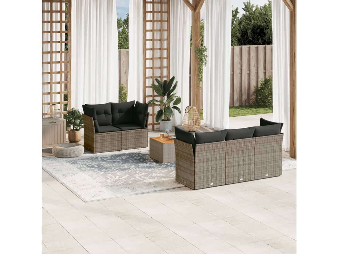Vidaxl 6 Pcs Conjunto Sofás De Jardim Com Almofadões Vime Cinzento