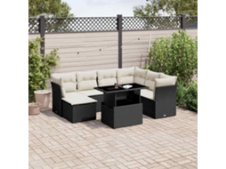 Vidaxl 8 Pcs Conjunto Sofás De Jardim Com Almofadões Vime Pe Preto