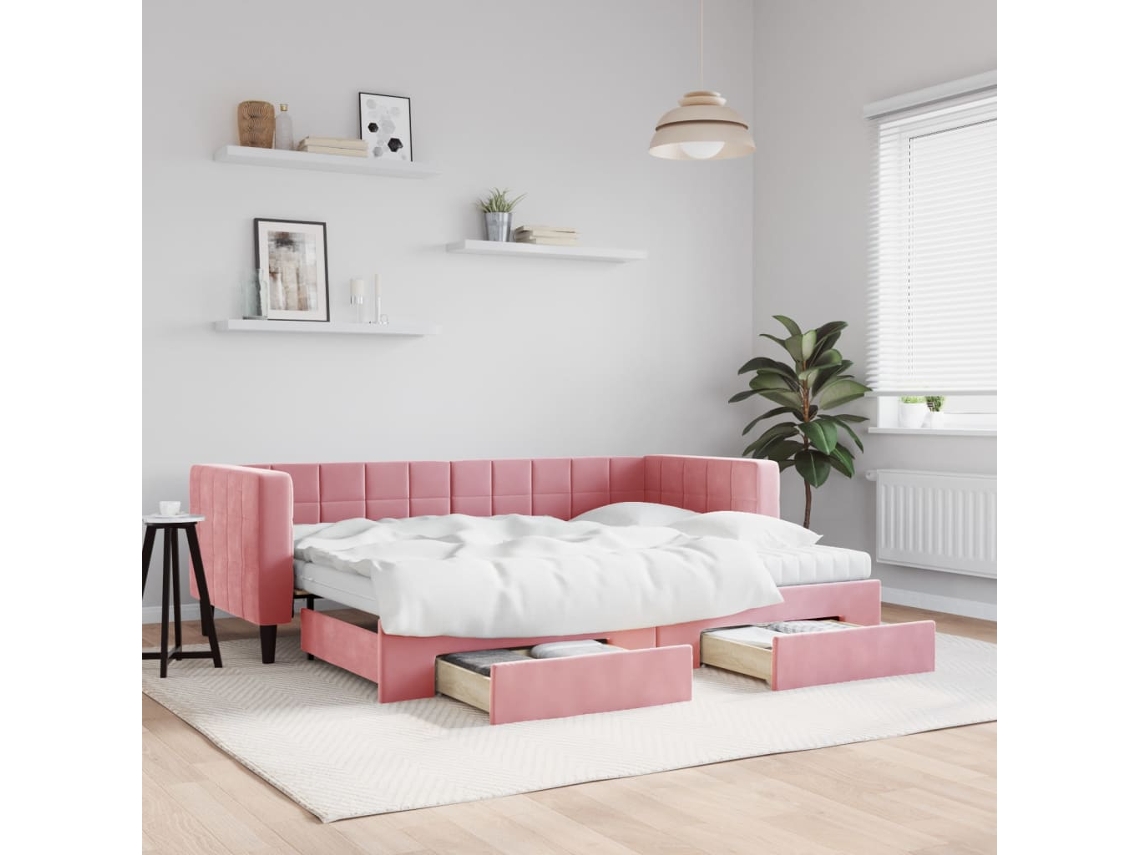 Vidaxl Sofá-cama Com Gavetão E Gavetas 80x200 Cm Veludo Rosa