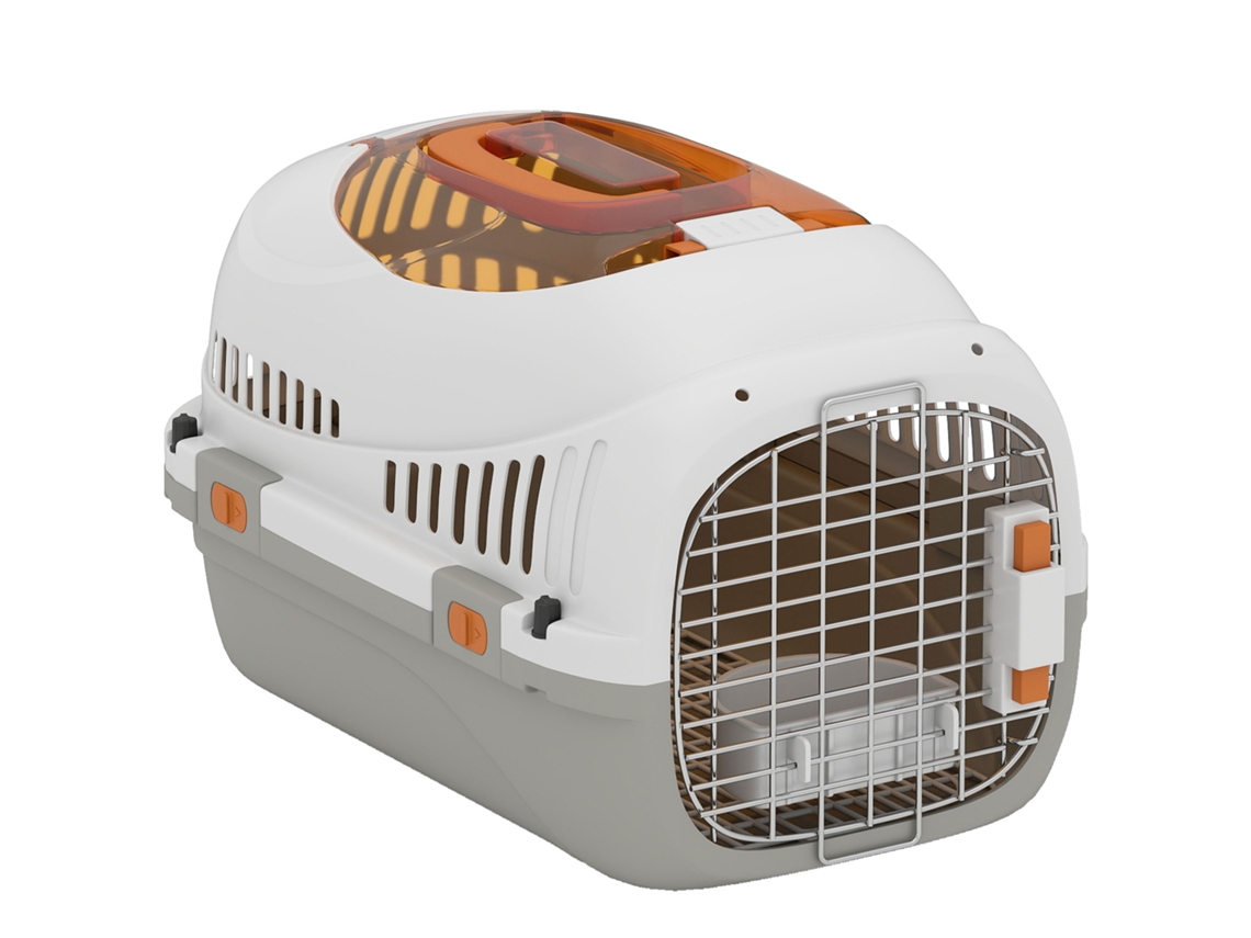 Transportadora Cães Plástica 4kg (porta Aço, Claraboia, Cinza)