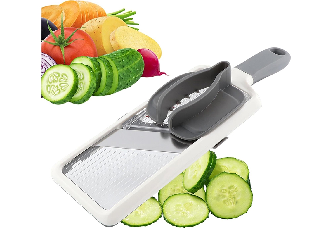 Fatiador Manual Multifuncional com Lâminas Ajustáveis em Aço Inoxidável, para Cortar Legumes e Queijo. MDUG