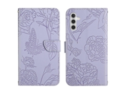 Capa De Celular Flip Em Couro Sintético Com Textura De Borboleta E Toque Suave Para Samsung Galaxy A14 5g Ht03