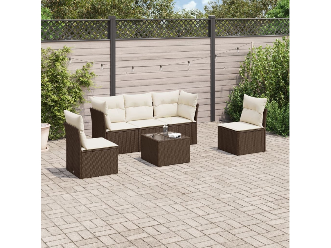 Vidaxl 6 Pcs Conjunto de Sofás Jardim C/ Almofadões Vime Pe Castanho