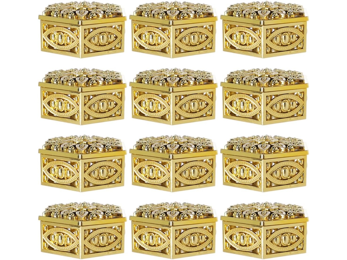 Housoutil 12-caixas Hexagonais Criativas De Plástico Dourado Para Doces E Biscoitos, Ideais Para Decoração De Mesas Em