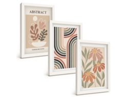 Conjunto De Pinturas Plantas Abstratas Em Tons Pastel Moldura Branca Quadros Para A Sala De Estar Espelharte (3 Peças 20x30 Cm)