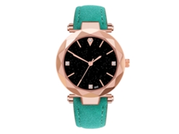 Relógio de Pulseira Feminino de Quartzo com Couro Pu Mostrador Redondo Elegante Casual Verde